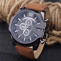 mens fashion watch quartz leather band casual black blue brown