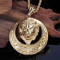 Men\'s Pendant Necklaces Animal Shape Lion Stainless Steel Gold Plated Fashion Personalized Jewelry For Party Halloween Daily Casual