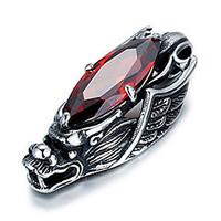 Men\'s Punk Style Pendant Charm Necklace 316L Stainless Steel Retro Carving Dragon Shape Zircon Jewelry