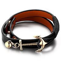 mens genuine leather bracelets fashion hip hop rock circle round jewel ...