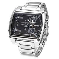 mens rectangle fashion design silver stainless steel quartz watch wris ...