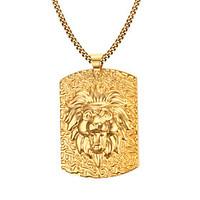 Men\'s Fashion Generous Lion Rectangle Stainless Steel Gold Plated Pendant Necklaces(1pc) Christmas Gifts