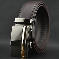 mens business automatic buckle brown genuine leather belt