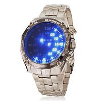 mens blue led digital round dial steel band wrist watch cool watch uni ...