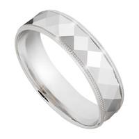 Men\'s 9ct white gold 6mm diamond-cut wedding ring
