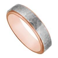 mens palladium 950 and 9ct rose gold hammered finish ring