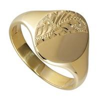 Men\'s 9ct gold engraved oval signet ring