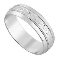 Men\'s 9ct white gold 6mm D-shaped wedding ring