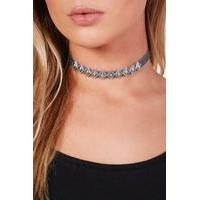 Metal Diamond Detail Choker - grey