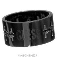 Mens Guess Black Ion-plated Steel Soundwave Ring Size V UMR11107-64