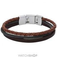 Mens Fossil Stainless Steel Leather Bracelet JF02213040