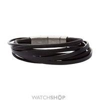Mens Fossil Gunmetal PVD Leather Bracelet JF86182040