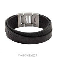 Mens Fossil Silver Plated & Leather Bracelet JF84818040