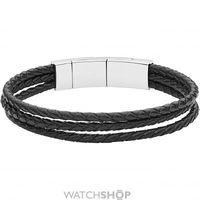 mens fossil stainless steel magnetic clasp leather bracelet jf02682040