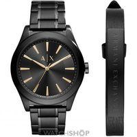 Mens Armani Exchange Leather Bracelet Gift Set Watch AX7102
