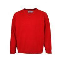 Merino Water Repellent Sweater V Neck - Bright Red