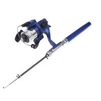 Mini Aluminum Pocket Pen Fishing Rod Pole + Reel Blue