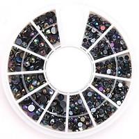 Mixed Sizes Black AB Nail Art Crystal Acrylic Rhinestones Glittery Nail Jewelry for DIY Nail Design