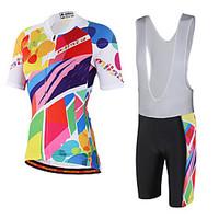 Miloto Cycling Jersey with Bib Shorts Unisex Short Sleeve Bike Bib Shorts Bib Tights JerseyBreathable Reflective Strips Back Pocket