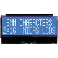 midas displays mccog21605d6w bnmlwi cog 2x16 stn white on blue i2c