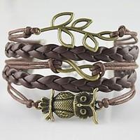 Miss ROSE Multilayer Alloy Owl Leaf Infinite Charms Handmade Leather Bracelets Jewelry Christmas Gifts