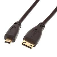 Mini HDMI V1.4 Male to Micro HDMI V1.3 Male Cable Gold-Plated OD4.5mm Black(1.5M)