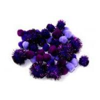 mixed size lurex plain craft pom poms purple assortment
