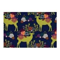 Michael Millar Rustique Yes Deer Poplin Quilting Fabric Navy