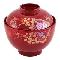 Miso Soup Bowl With Lid - Red, Japanese Pattern