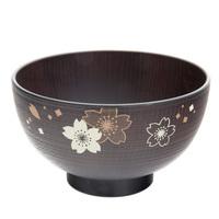 miso soup bowl brown wood effect sakura pattern