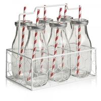 milk glass bottle set of 6 with gift carry crate and reusable drinking ...