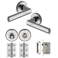 milan door handle on round rose for bathroom polished chrome