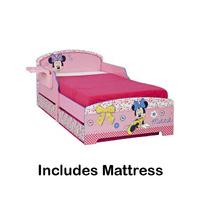 minnie mouse toddler bed with storage bedside shelf deluxe foam mattre ...