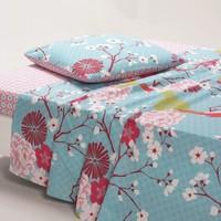 MISS CHINA Blue Floral Cotton Flat Sheet