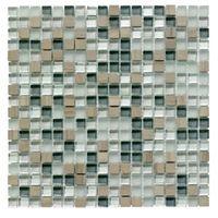 Mini Stone/Glass Grey Glass & Stone Mosaic Tile (L)300mm (W)300mm