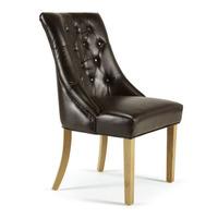 Milena Dining Chair In Brown Bonded Leather Oak Legs in A Pair