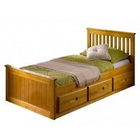 Mission Wooden Single Bed In Honey Pine With 3 Drawers