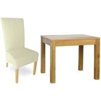 Milano Oak Dining Set - 90cm Square with 4 Cream Leather Chairs