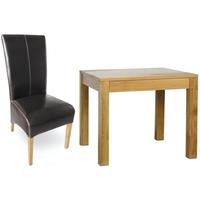 Milano Oak Dining Set - 90cm Square with 4 Brown Leather Chairs