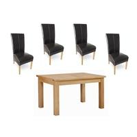 milano oak dining set small extending with 4 brown leather chairs