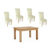 Milano Oak Dining Set - Small Extending with 4 Cream Leather Chairs