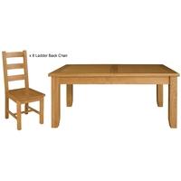 Michigan Oak Dining Set - Large Extending with 8 Ladder Back Chairs