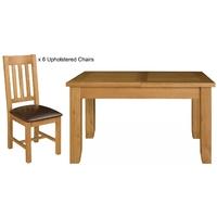 michigan oak dining set extending with 6 upholstered chairs