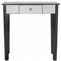 Mirrored 1 Drawer Table with Black Trim and New Crystal Handles