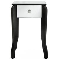 Mirrored Small Lamp Table with Black Trim and New Crystal Handles