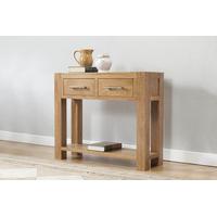 milano oak 2 drawer hall table with shelf