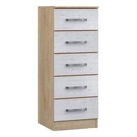 Minnesota 5 Drawer Tallboy Natural Oak and Flakewood White