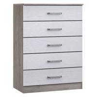 minnesota 5 drawer chest grey oak and flakewood white