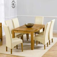 milan oak dining table with 6 roma chairs in cream