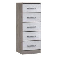 minnesota 5 drawer tallboy grey oak and flakewood white